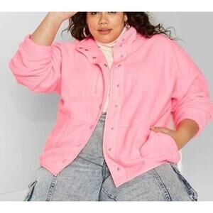 Wild Fable Snap Button Up Fleece Sherpa Jacket Neon Pink XXL